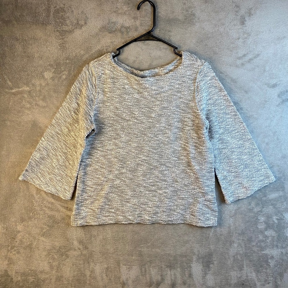 Old Navy Knit Top Womens Small Bell Sleeve Gray Textured EUC